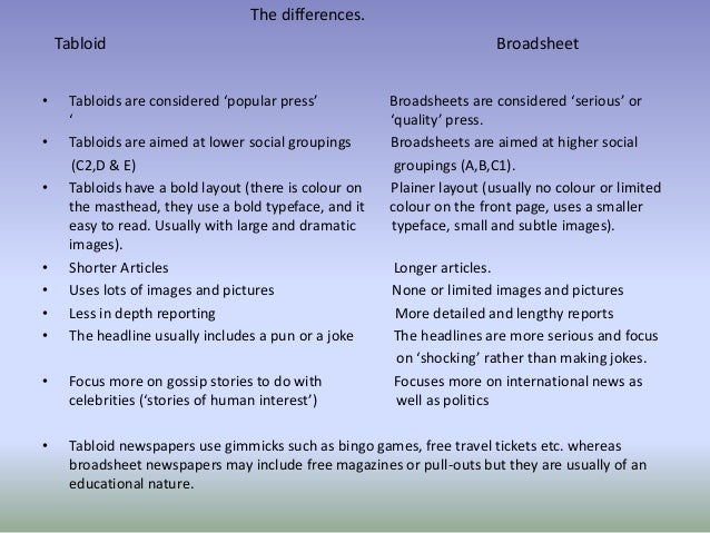 Essay on tabloids and broadsheets tabloid press